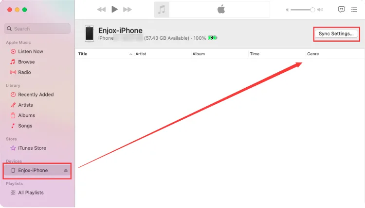 Sincronizzazione della musica su un iPhone per Enjox (passo 3)